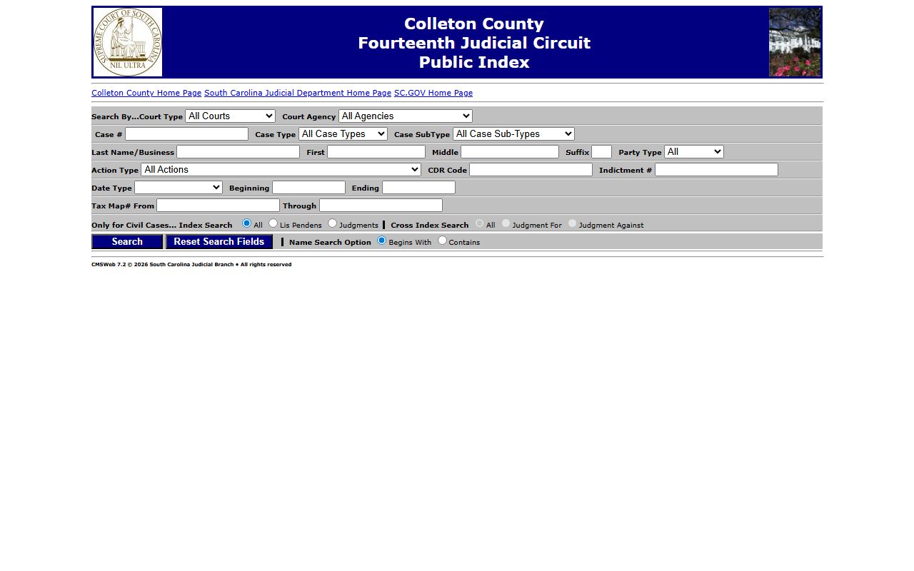 Colleton County court records Public Index search page