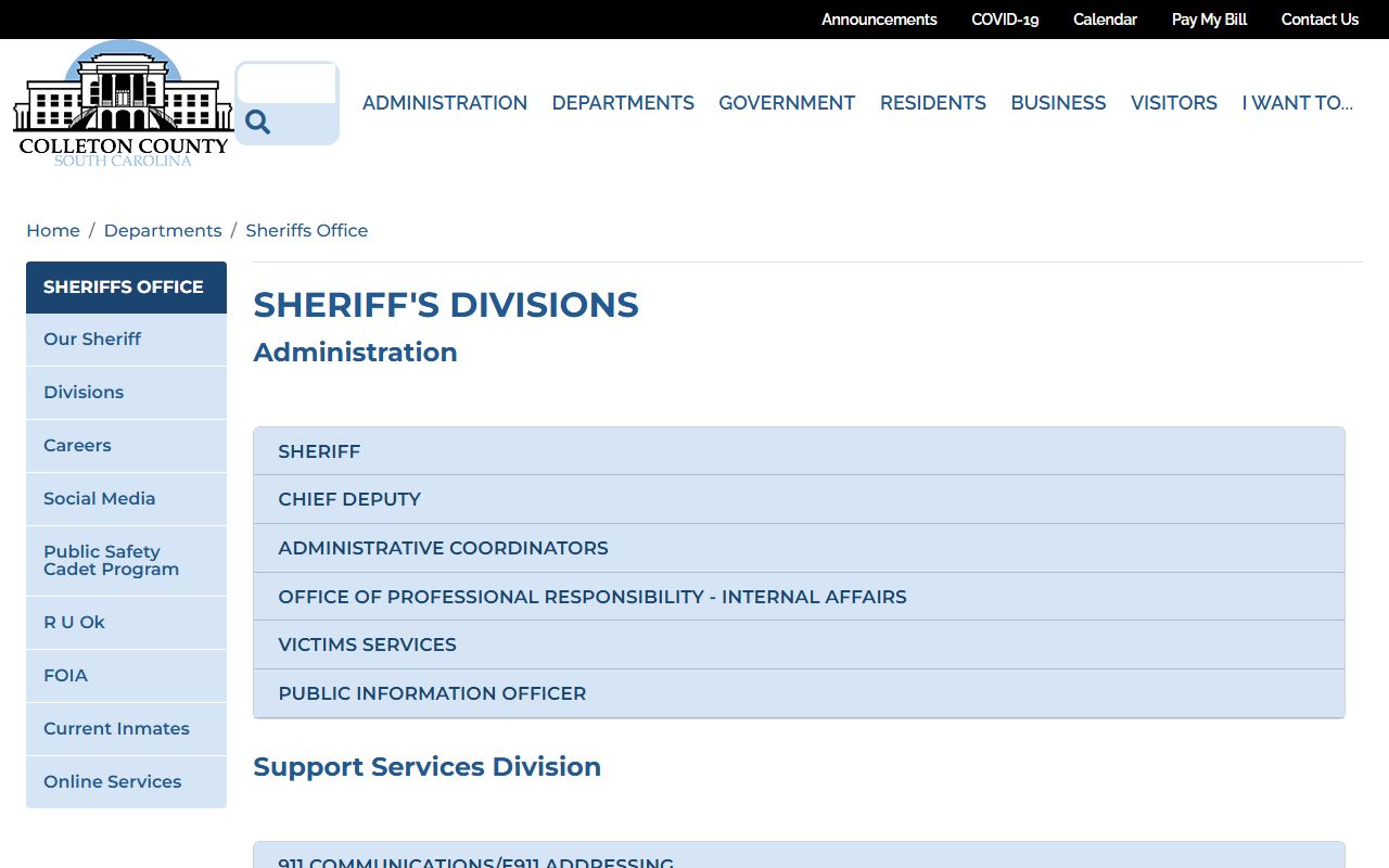 Colleton County Detention Center inmate roster and detention division links